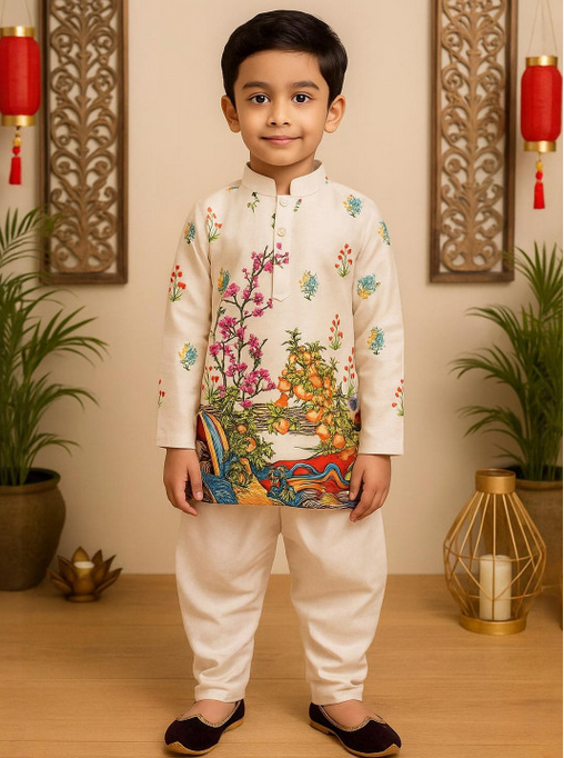 Kids-Boys Cotton Blend Kurta Sets