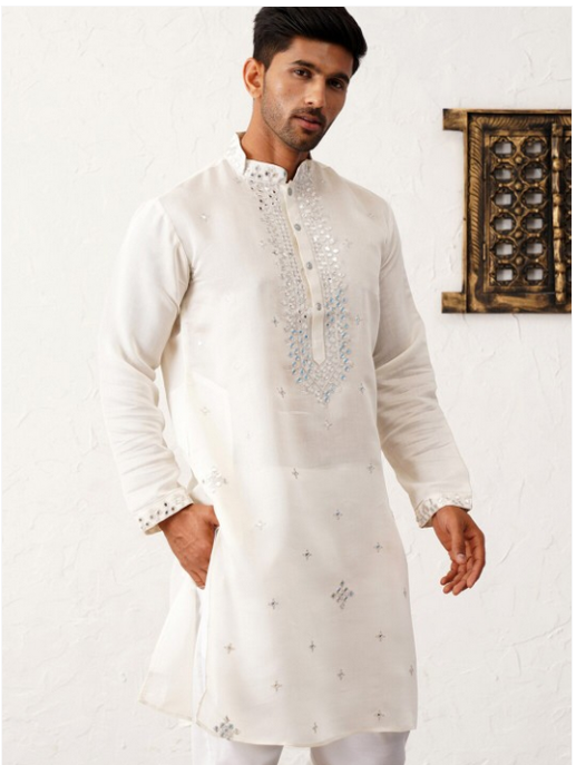 White Panjabi with Chest Contrast. Soft Cotton, Panjabi for men Brand new design. Stylish and trendy Item